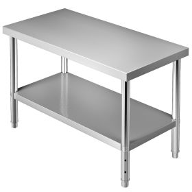 VEVOR Stainless Steel Prep Table, 48 x 24 x 34 Inch, 550lbs Load Capacity Heavy Duty Metal Worktable with Adjustable Undershelf