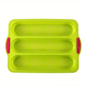 1pc; Silicone Baguette Pan; French Bread Baking Pan; Perforated 3 Loaves Baguettes Bakery Tray; Baking Tools; Kitchen Gadgets; Home Kitchen Items (Color: Green)